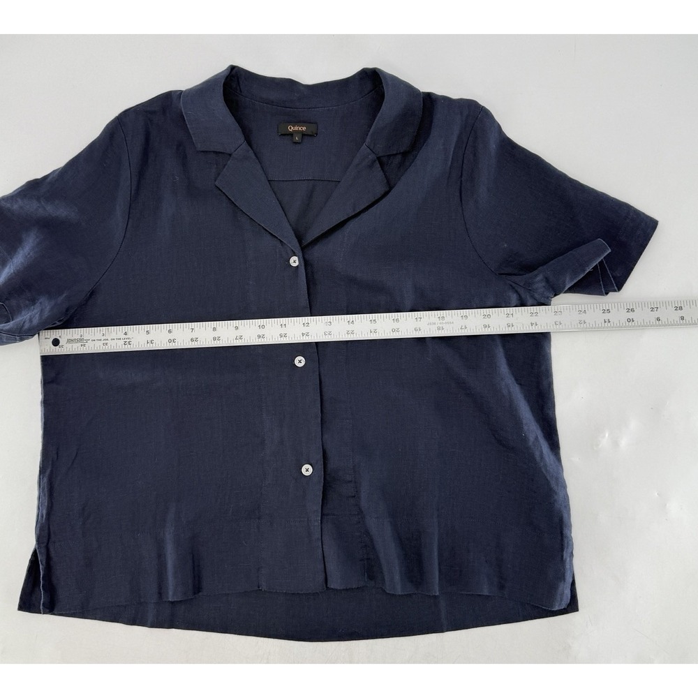 Quince Navy Blue 100% European Linen Button Up Blouse Sz L  Boho Lagenlook - Picture 6 of 7